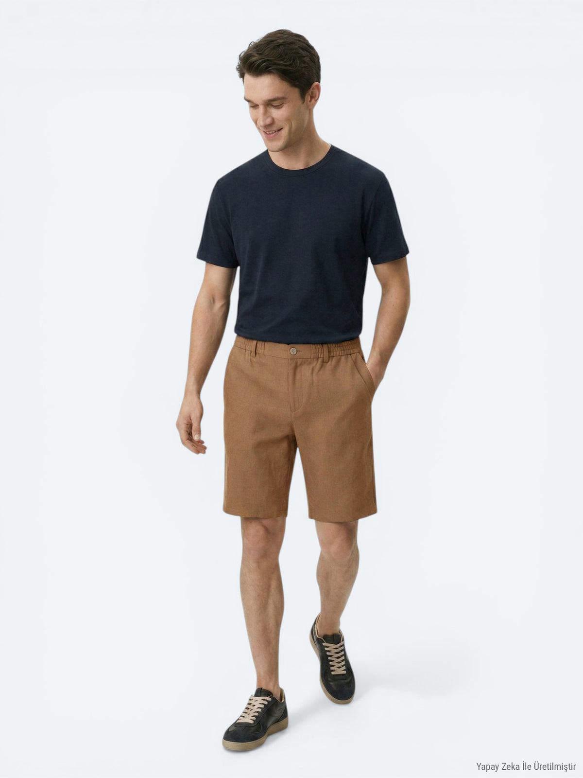 Kahverengi Dokuma Jogging Fit Casual Pamuk Karışımlı Bermuda