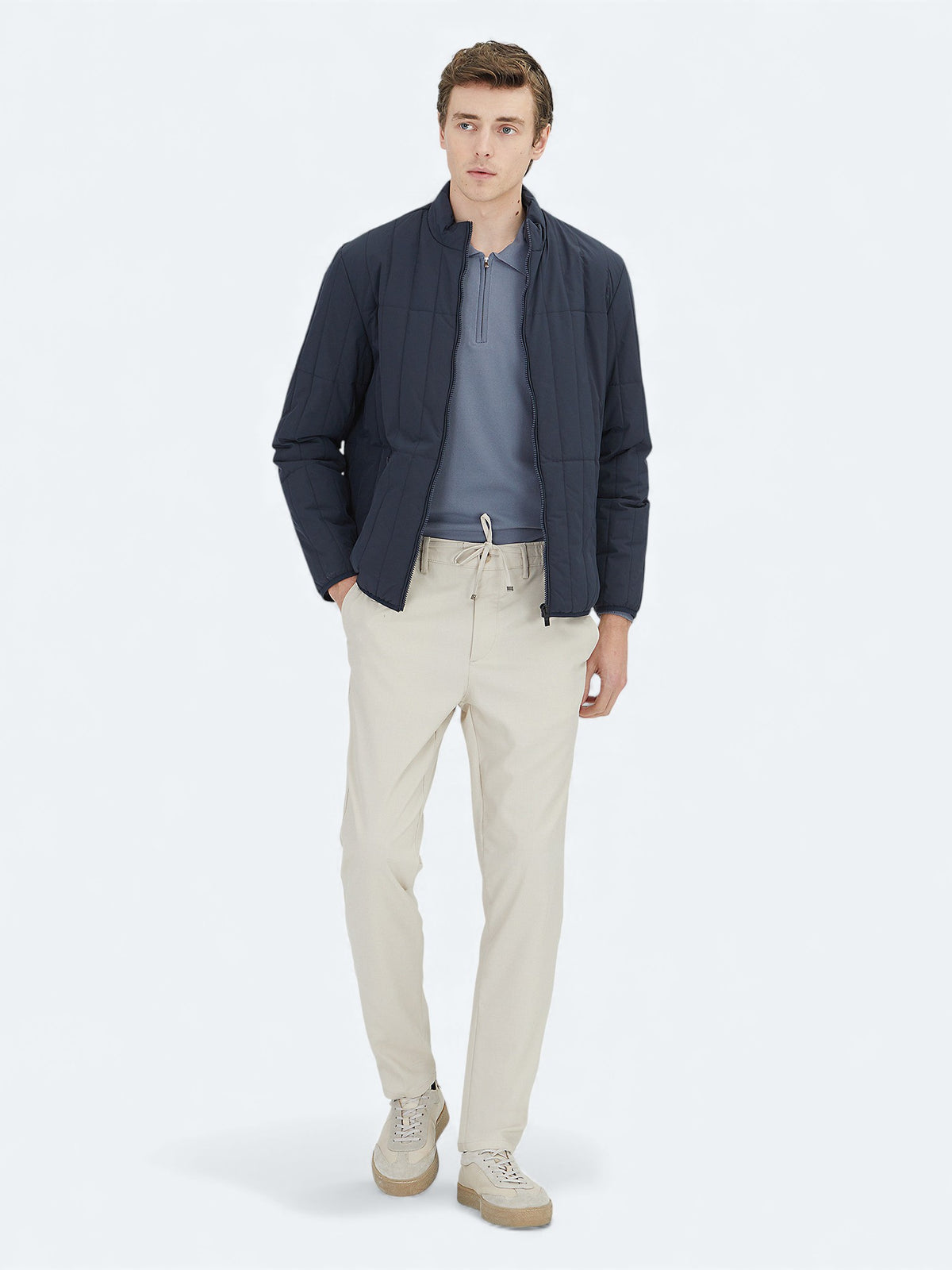 Lacivert Regular Fit Dik Yaka Casual Dokuma Mont