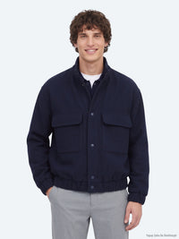 Lacivert Comfort Fit Dik Yaka Dokuma Mont