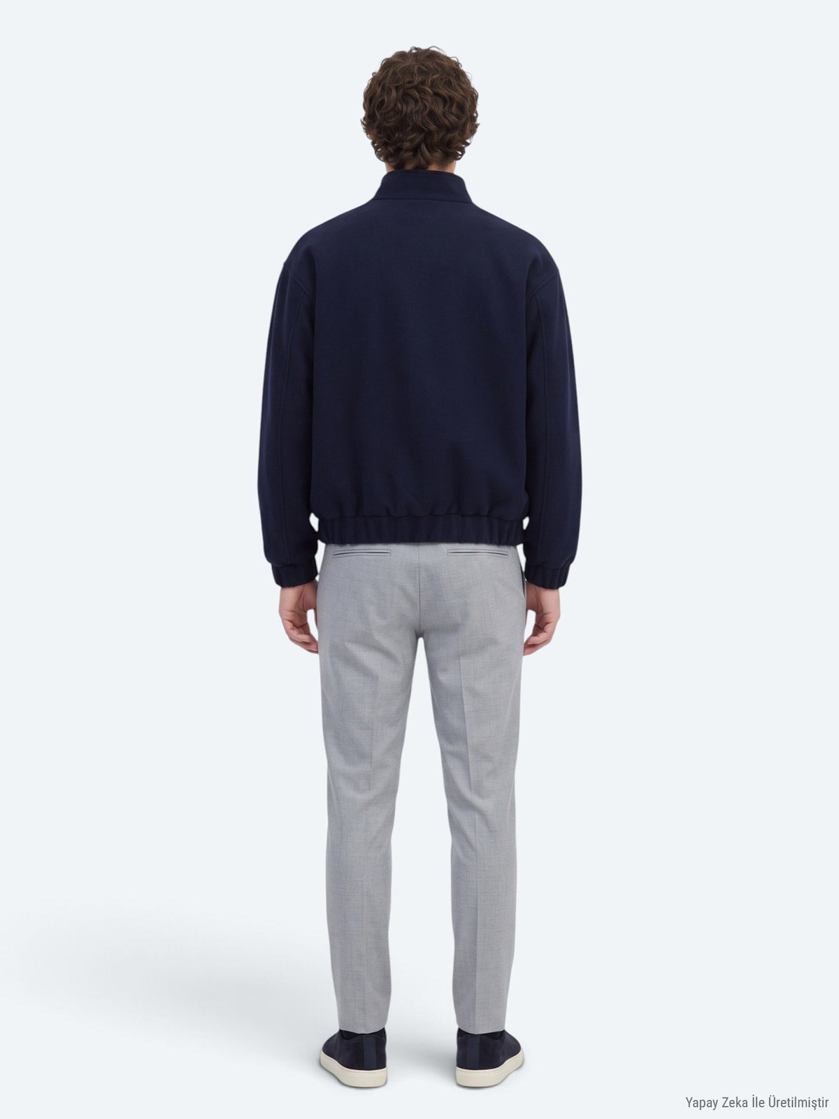 Lacivert Comfort Fit Dik Yaka Dokuma Mont