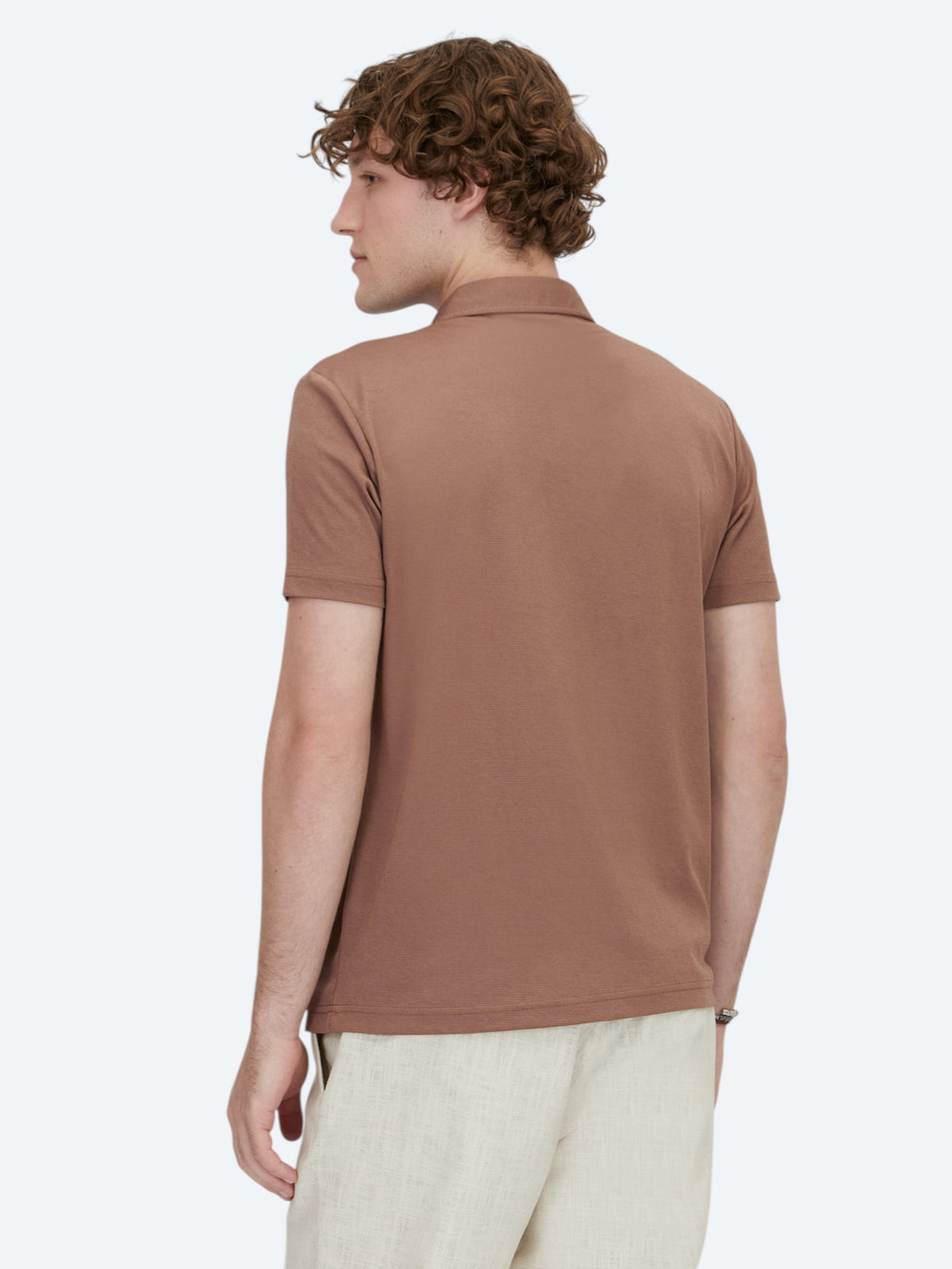 Kahverengi Polo Yaka Pamuk Karışımlı T-Shirt