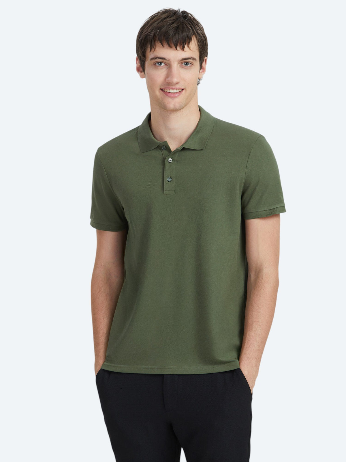 Haki Düz Polo Yaka %100 Pamuk T-Shirt