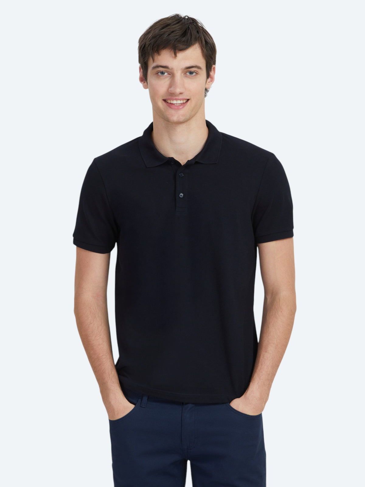 Lacivert Düz Polo Yaka %100 Pamuk T-Shirt
