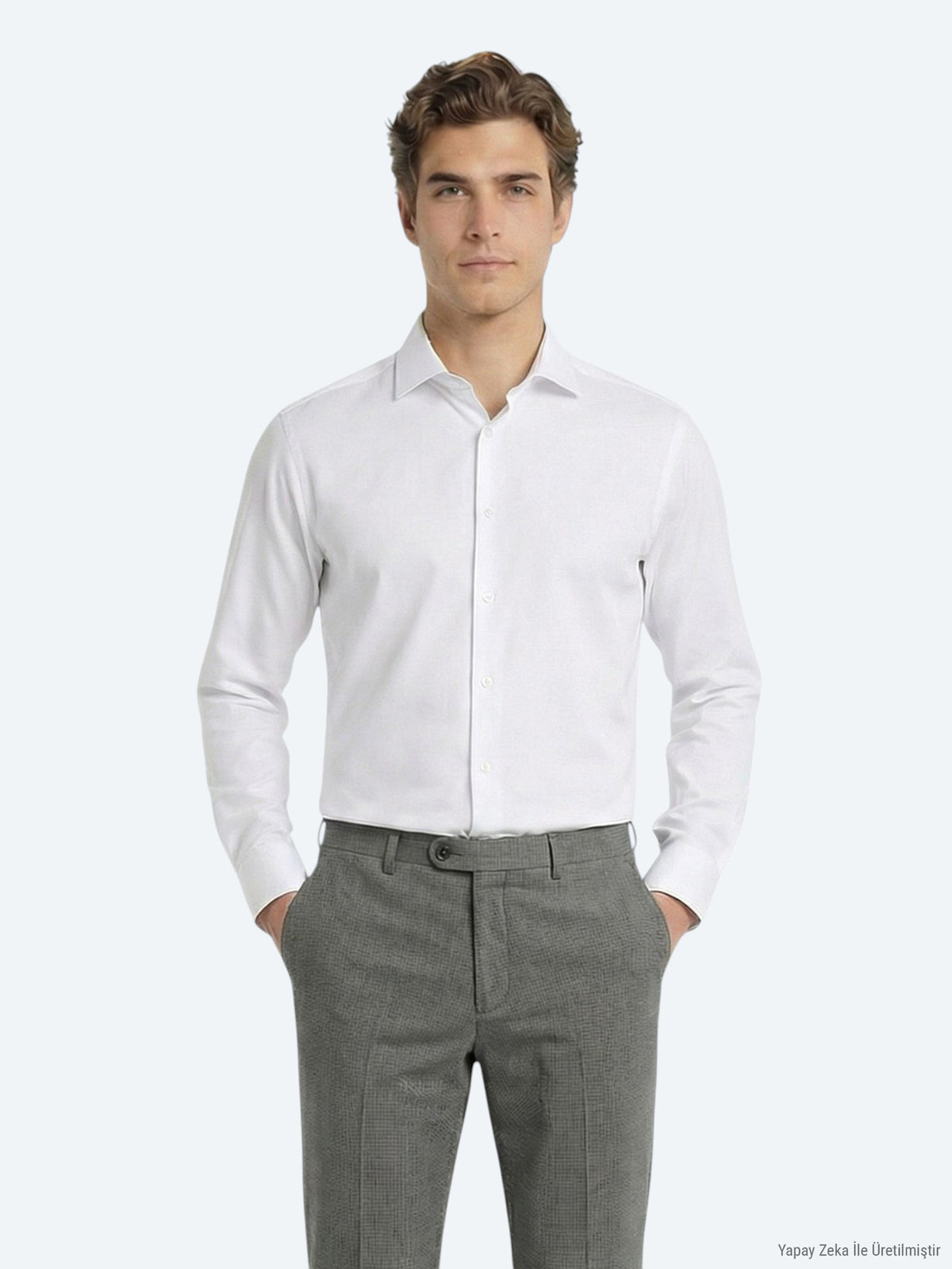 Beyaz Düz Slim Fit Uzun Dokuma Klasik Pamuk Karışımlı Gömlek