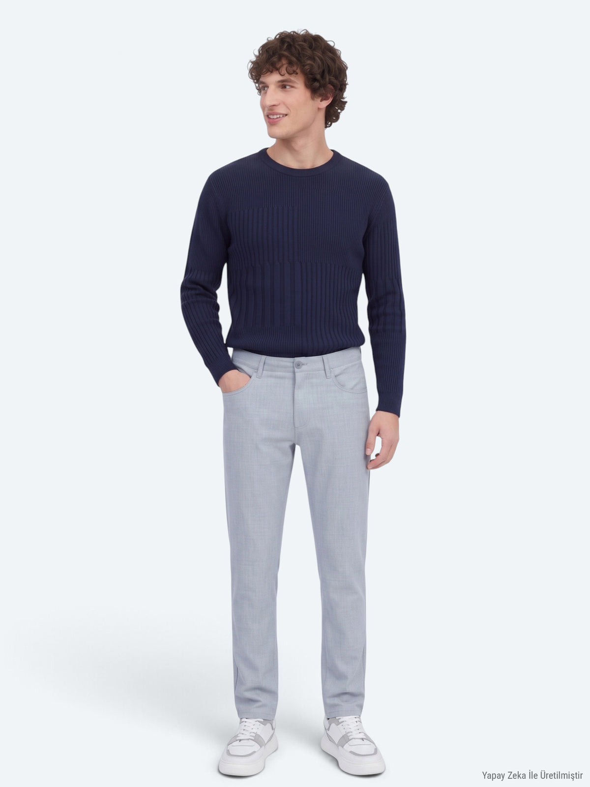 Gri Fitilli Dokuma Slim Fit Kadife Casual Pamuk Karışımlı Pantolon