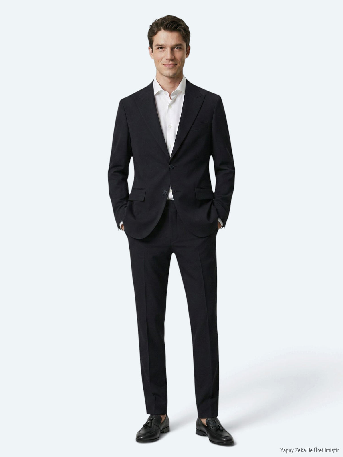 Siyah Çizgili Modern Fit Takım Elbise