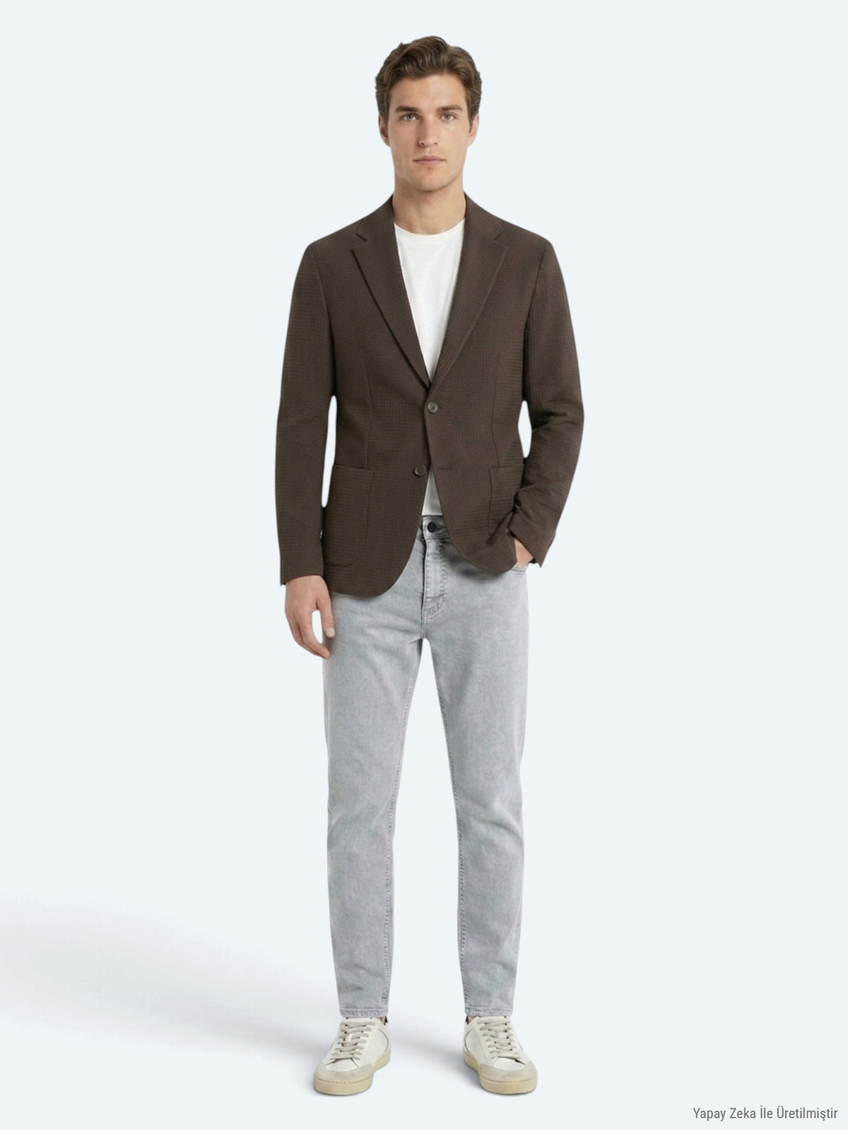 Kahverengi Çizgili Comfort Fit Ceket