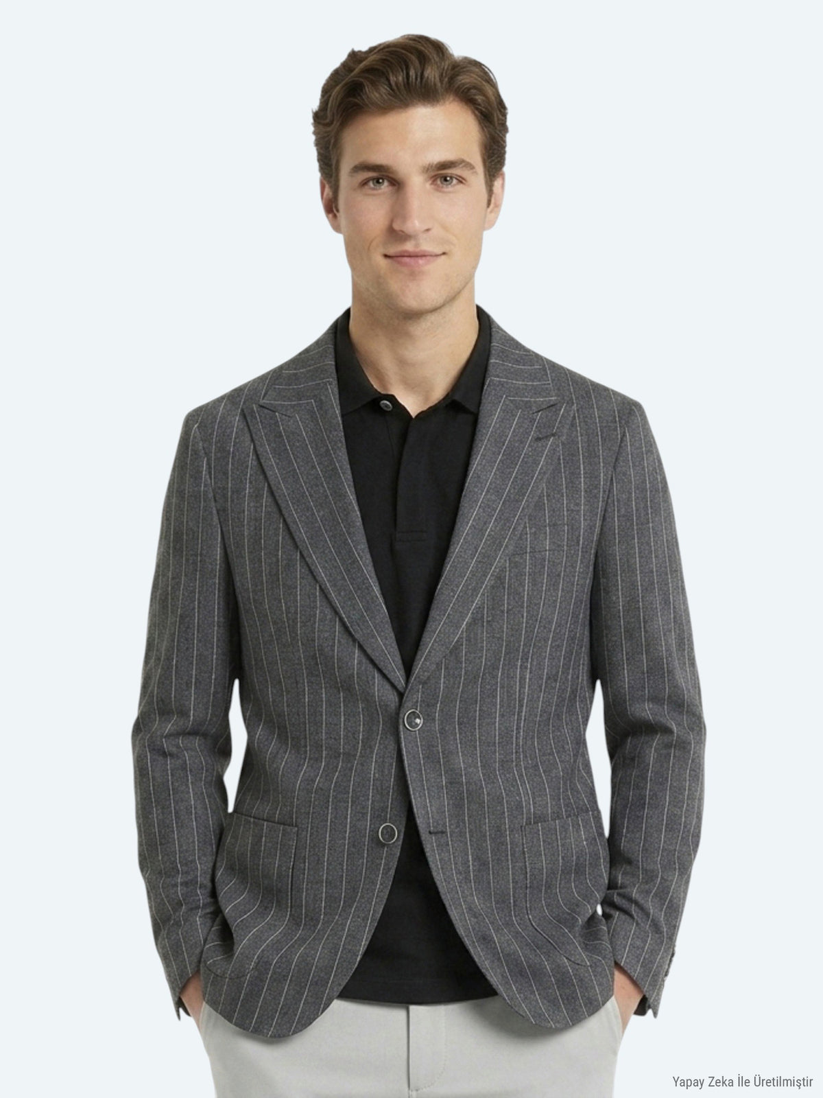 Antrasit Modern Fit Keten Karışımlı Ceket