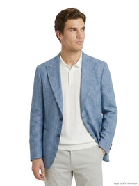 Mavi Desenli Modern Fit Keten Karışımlı Ceket