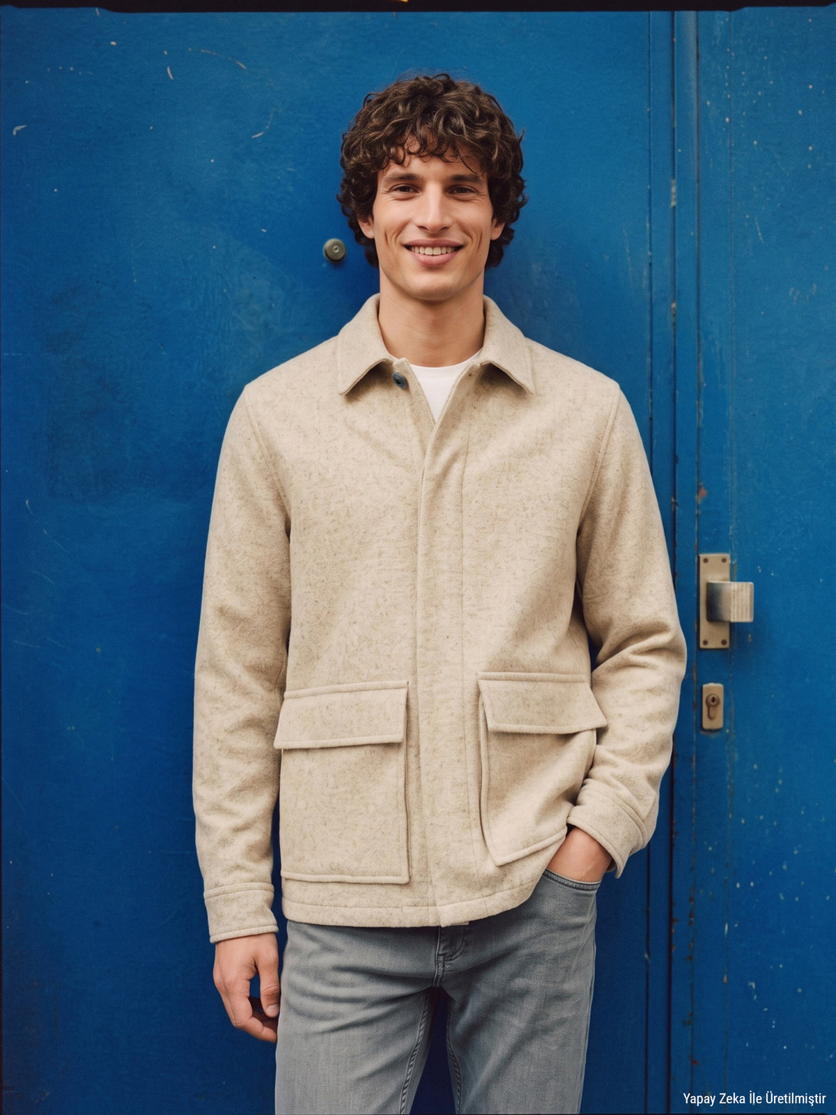 Bej Oversize Fit Uzun Dokuma Yün Karışımlı Overshirt