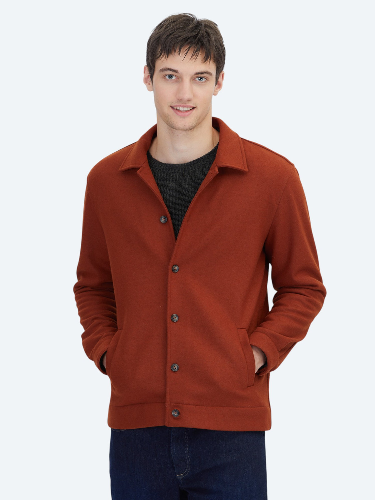 Kiremit Düz Regular Fit Uzun Yün Karışımlı Overshirt