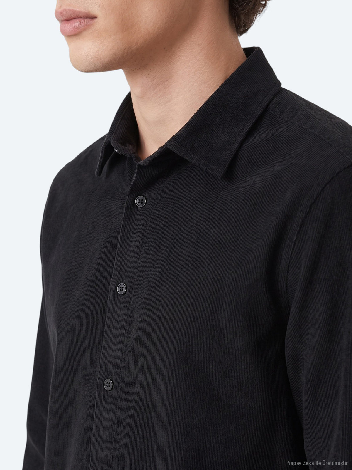 Siyah Çizgili Regular Fit Uzun Dokuma Kadife Casual %100 Pamuk Gömlek