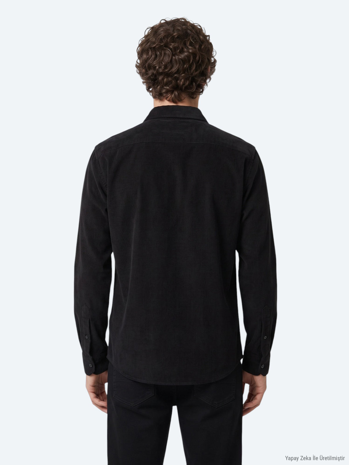 Siyah Çizgili Regular Fit Uzun Dokuma Kadife Casual %100 Pamuk Gömlek