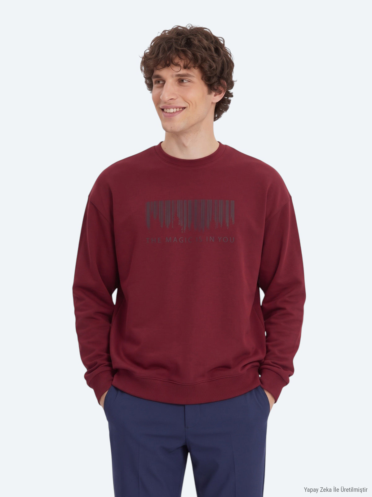 Kırmızı Bisiklet Yaka Baskılı Sweatshirt