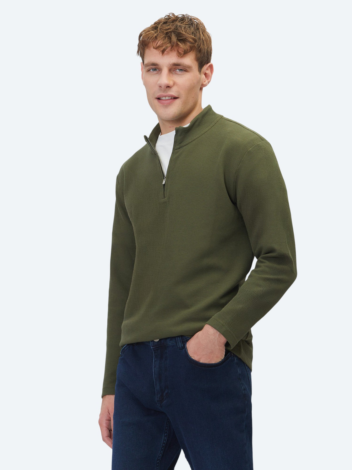 Haki Fitilli Bisiklet Yaka T-Shirt