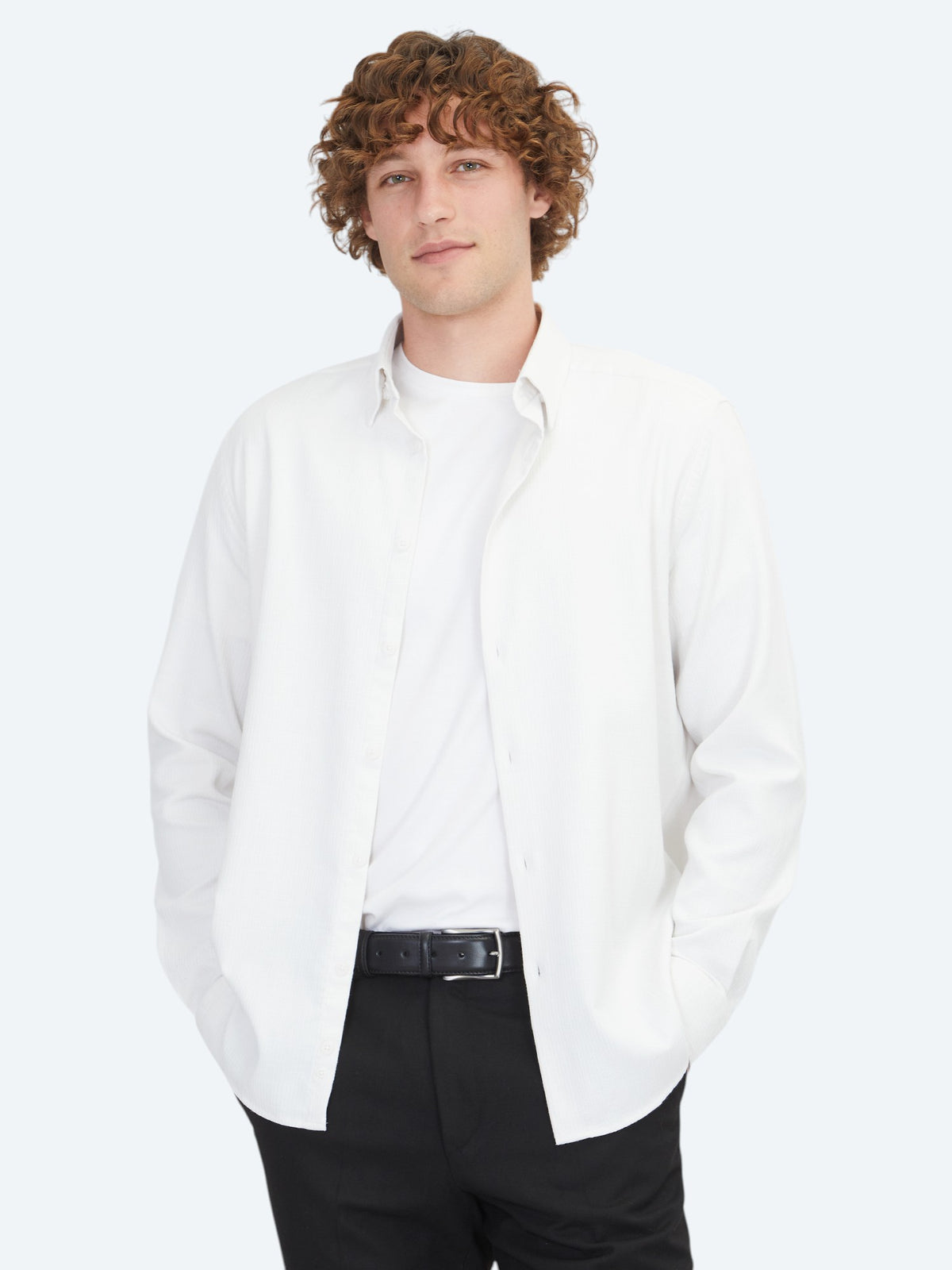 Beyaz Regular Fit Uzun Dokuma Casual Pamuk Karışımlı Gömlek