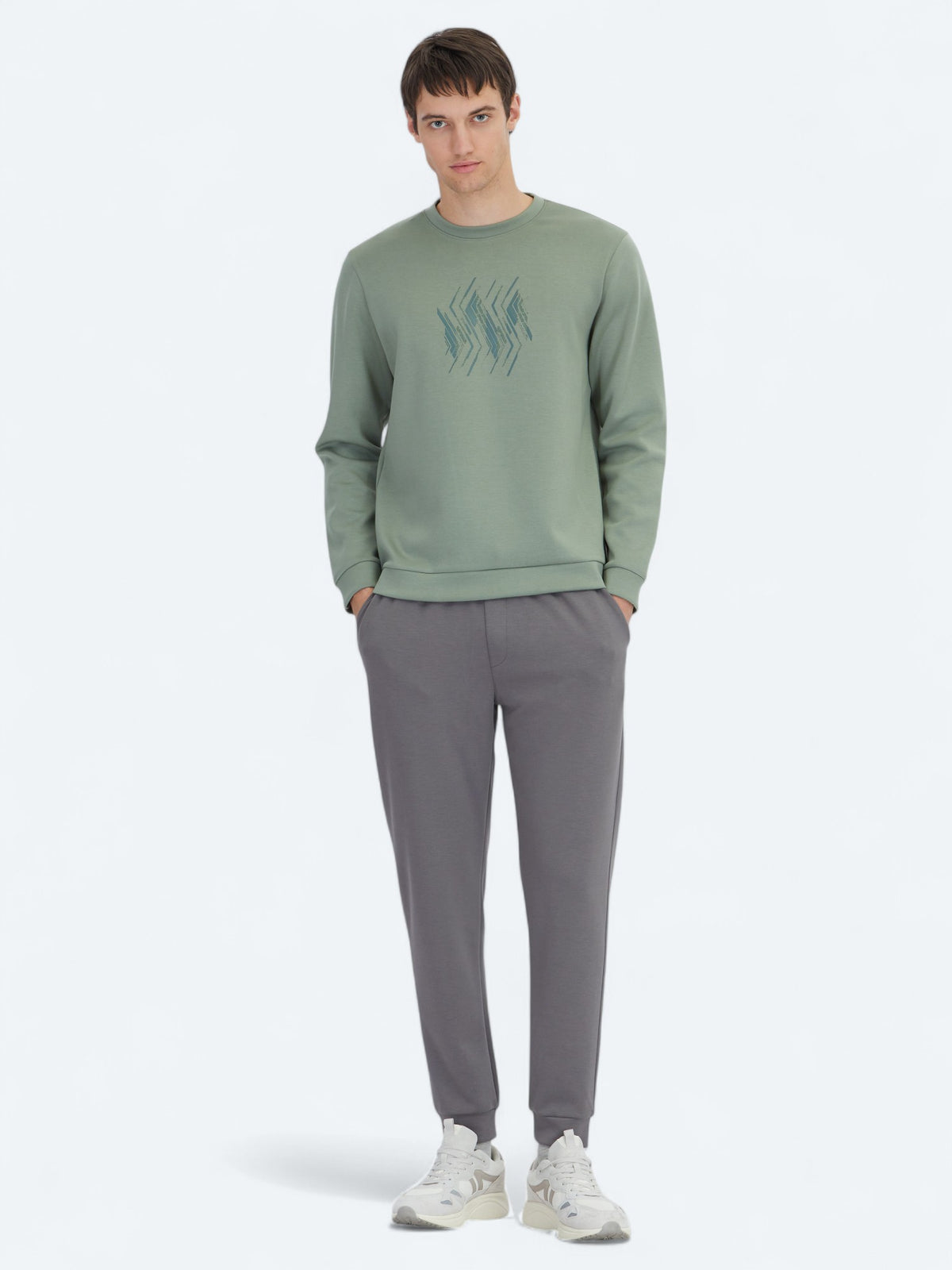 Mint Bisiklet Yaka Desenli Sweatshırt