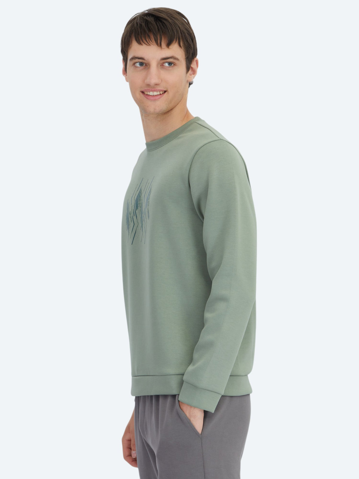 Mint Bisiklet Yaka Desenli Sweatshırt