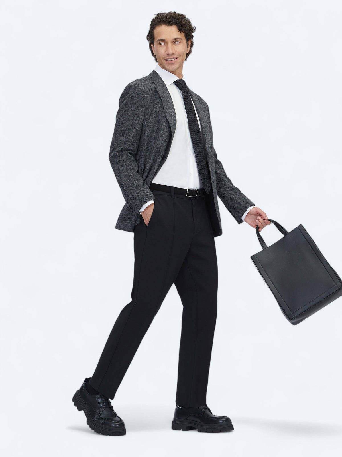 Siyah Kareli Modern Fit Pamuk Karışımlı Örme Ceket