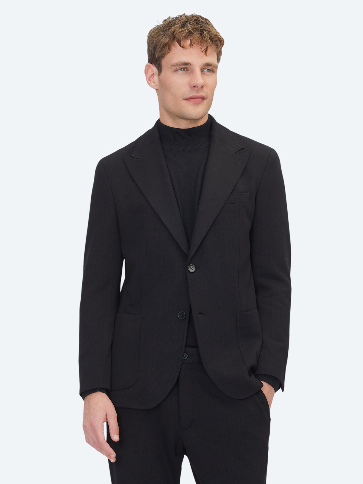 Siyah Çizgili Modern Fit Örme Takım Elbise