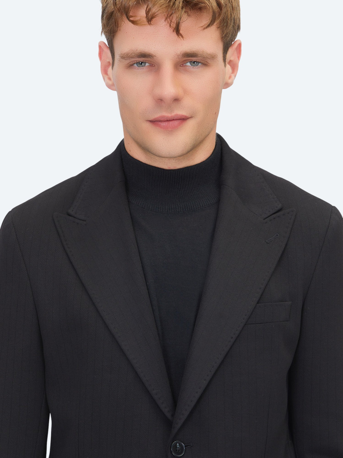 Siyah Çizgili Modern Fit Örme Takım Elbise