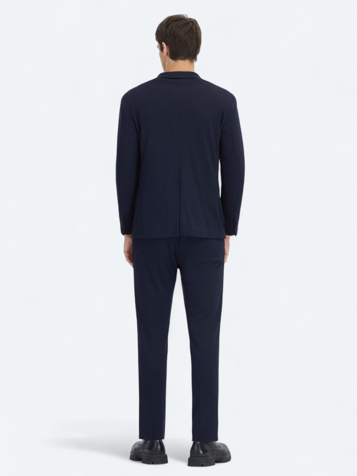 Lacivert Çizgili Modern Fit Örme Takım Elbise