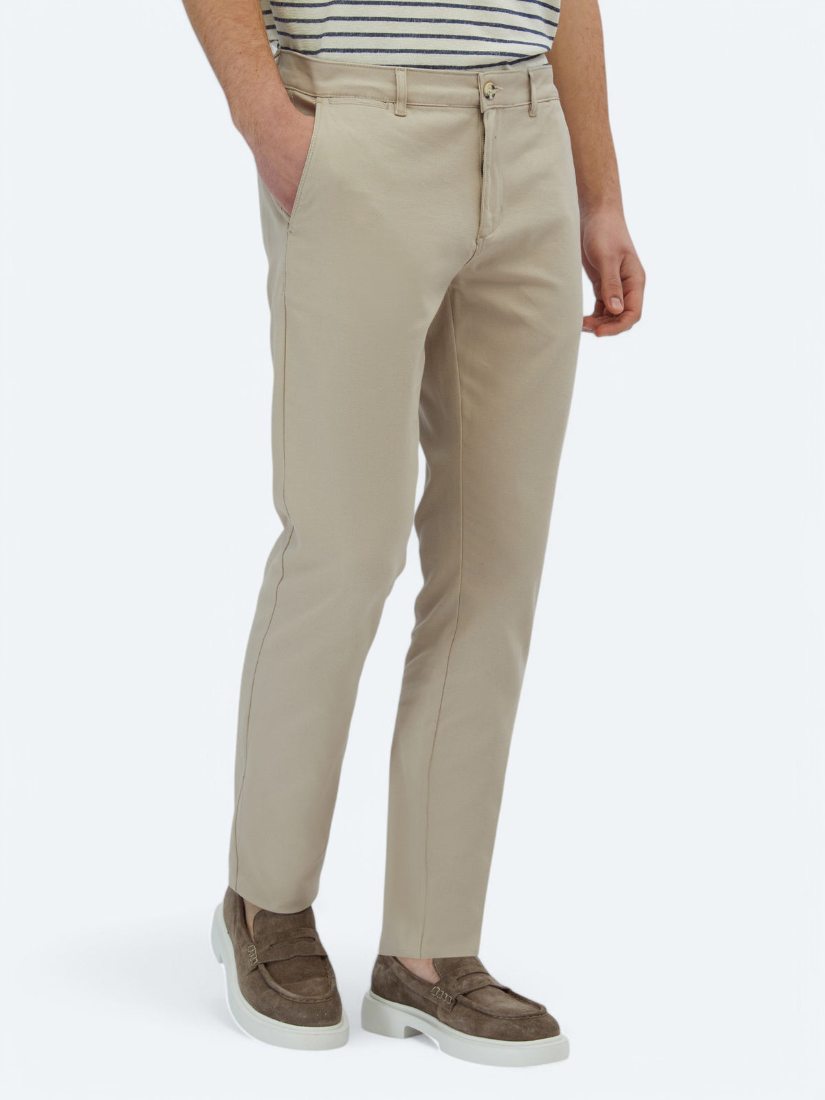 Bej Dokuma Regular Fit Casual Pamuk Karışımlı Pantolon