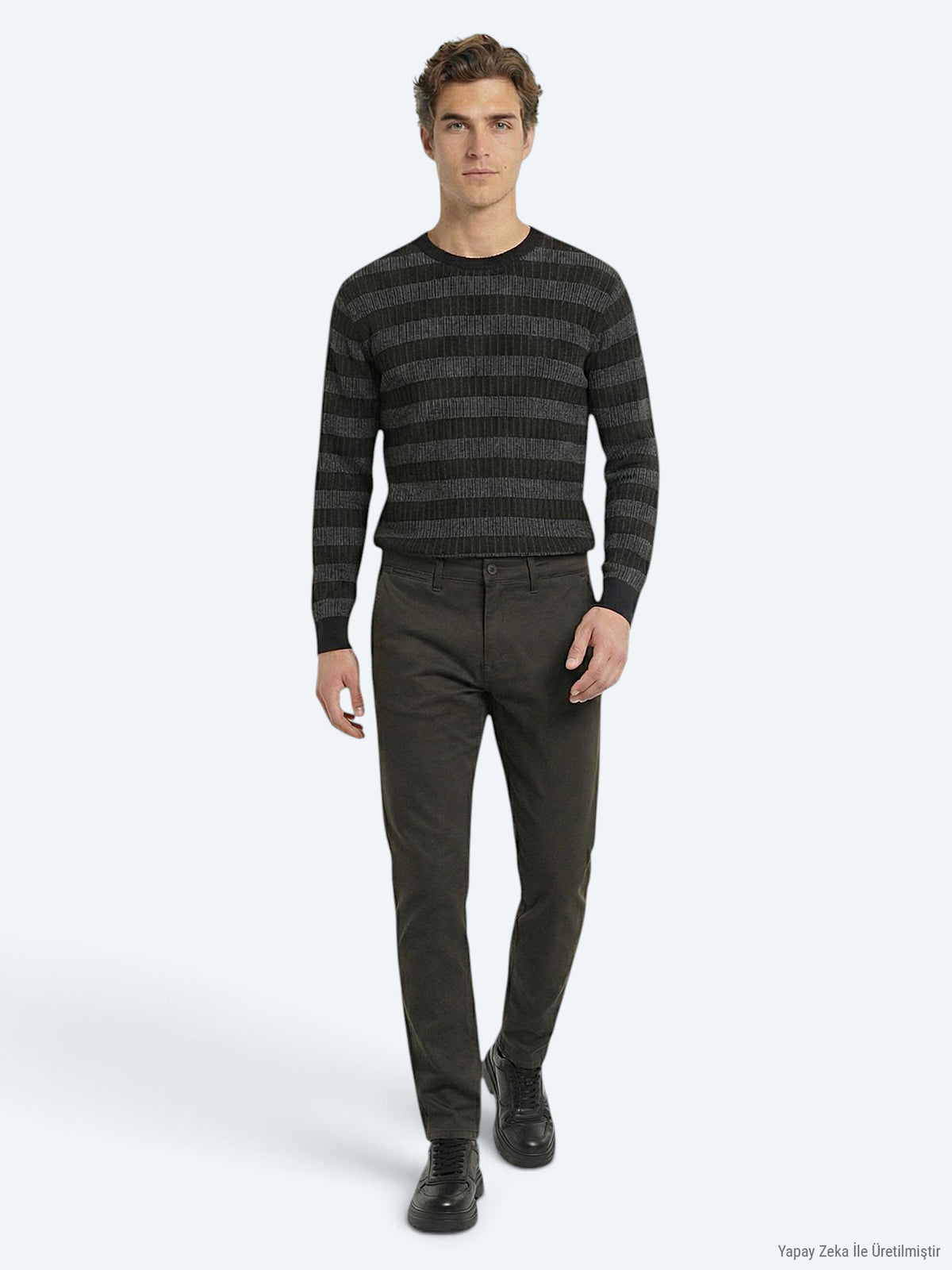 Haki Düz Dokuma Regular Fit Casual Pamuk Karışımlı Pantolon