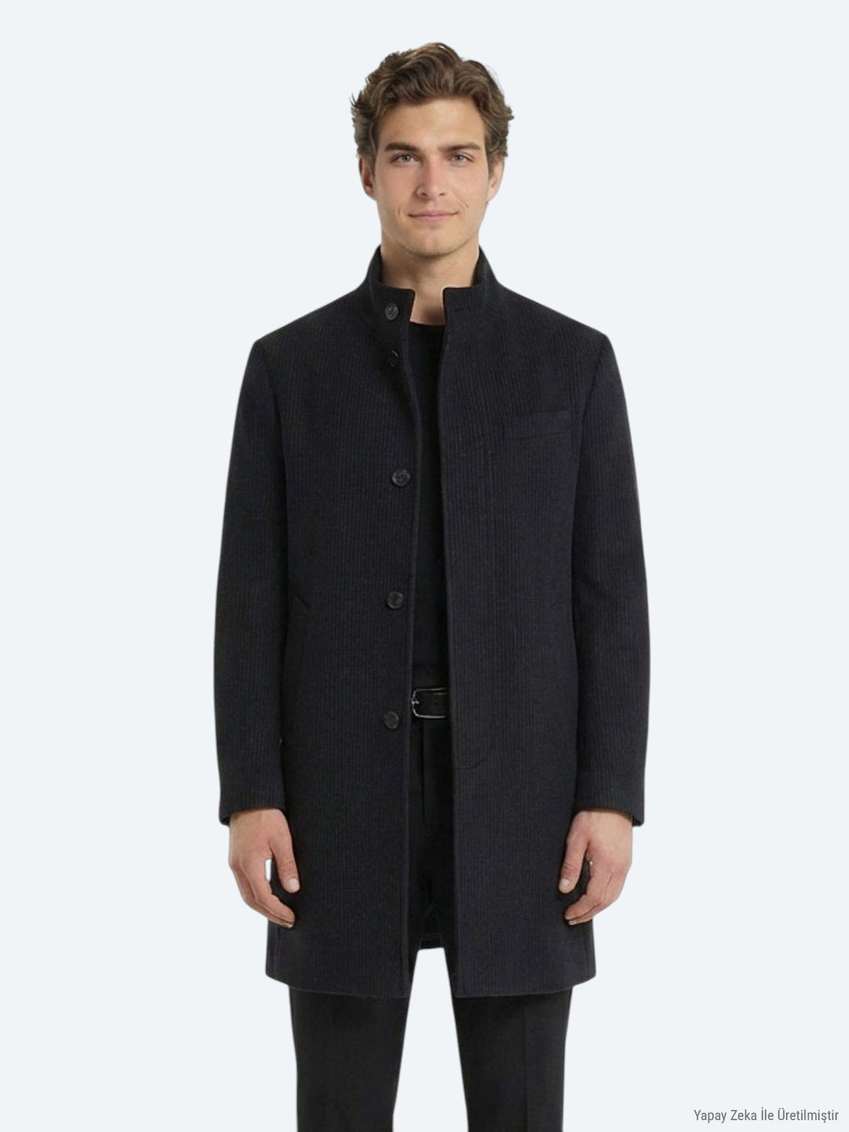 Lacivert Regular Fit Kelebek Yaka Dokuma Palto