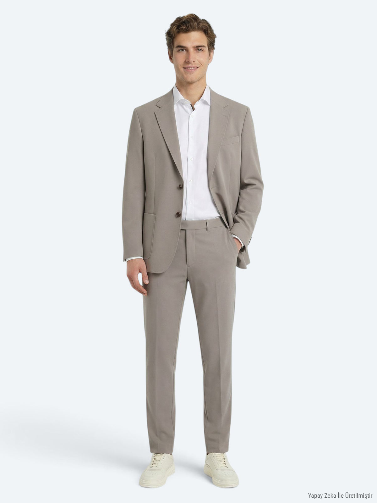 Açık Kahve Düz Modern Fit Takım Elbise