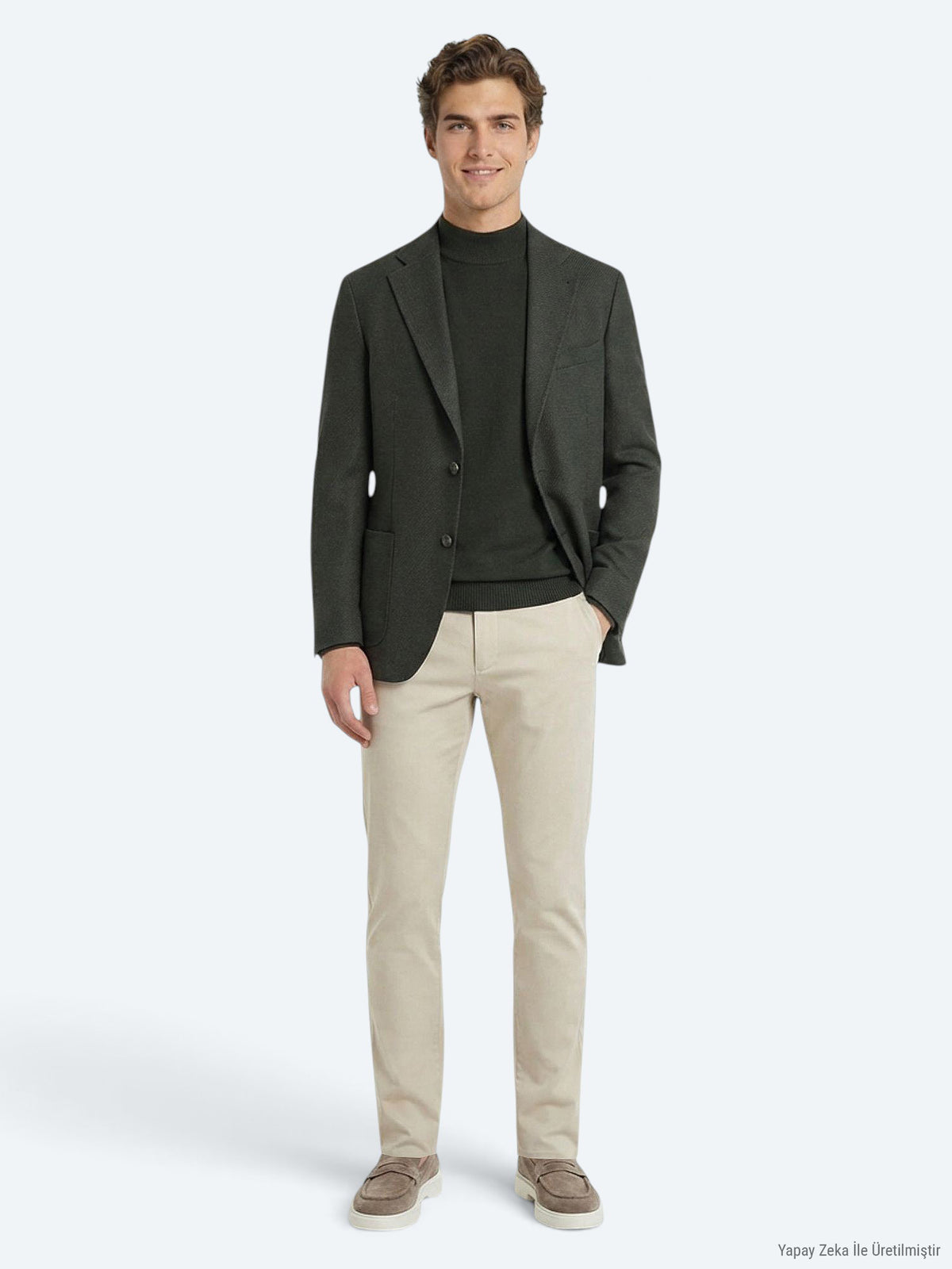 Haki Modern Fit Yün Karışımlı Ceket