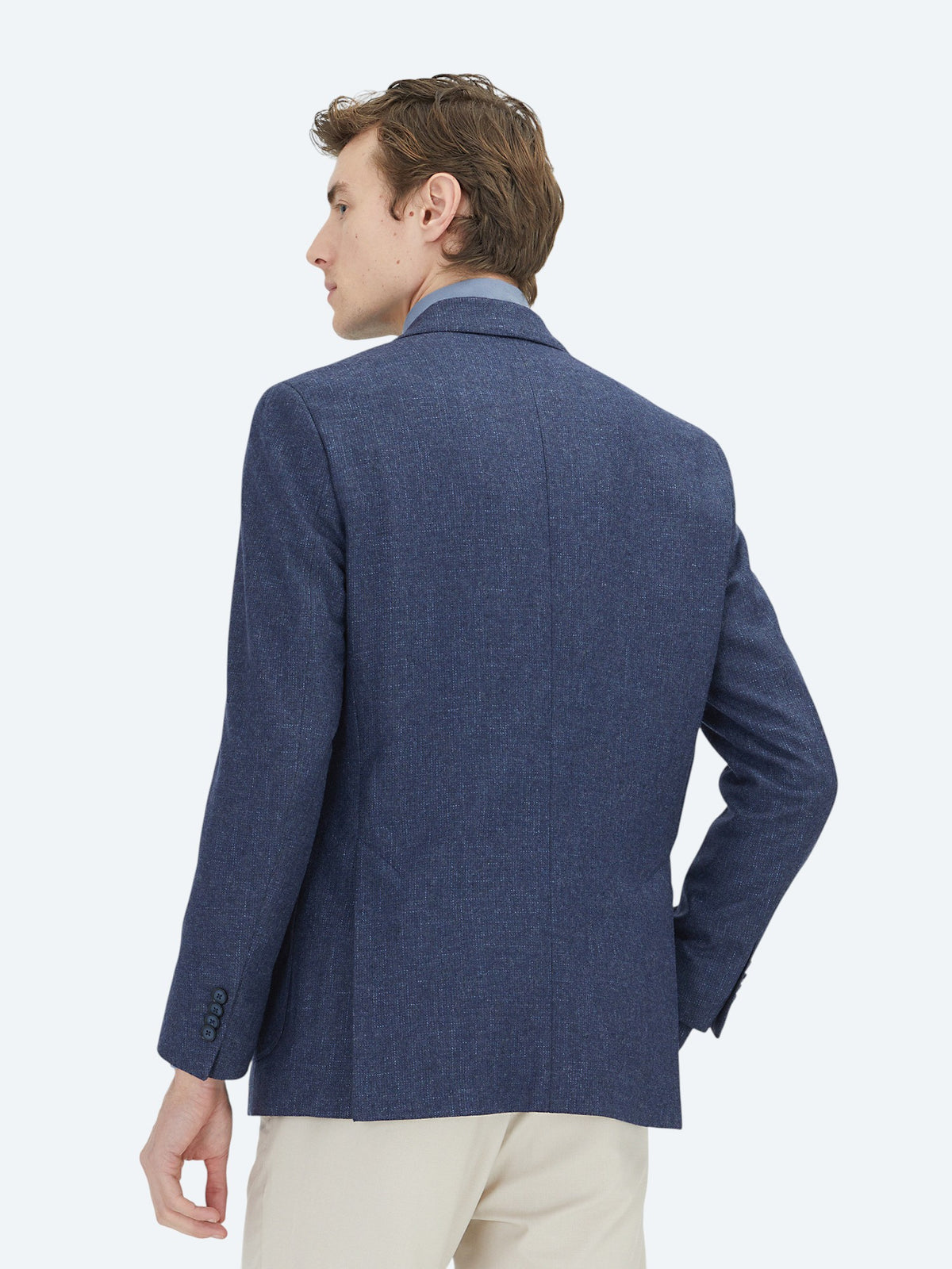 Lacivert Desenli Comfort Fit Yün Karışımlı Ceket