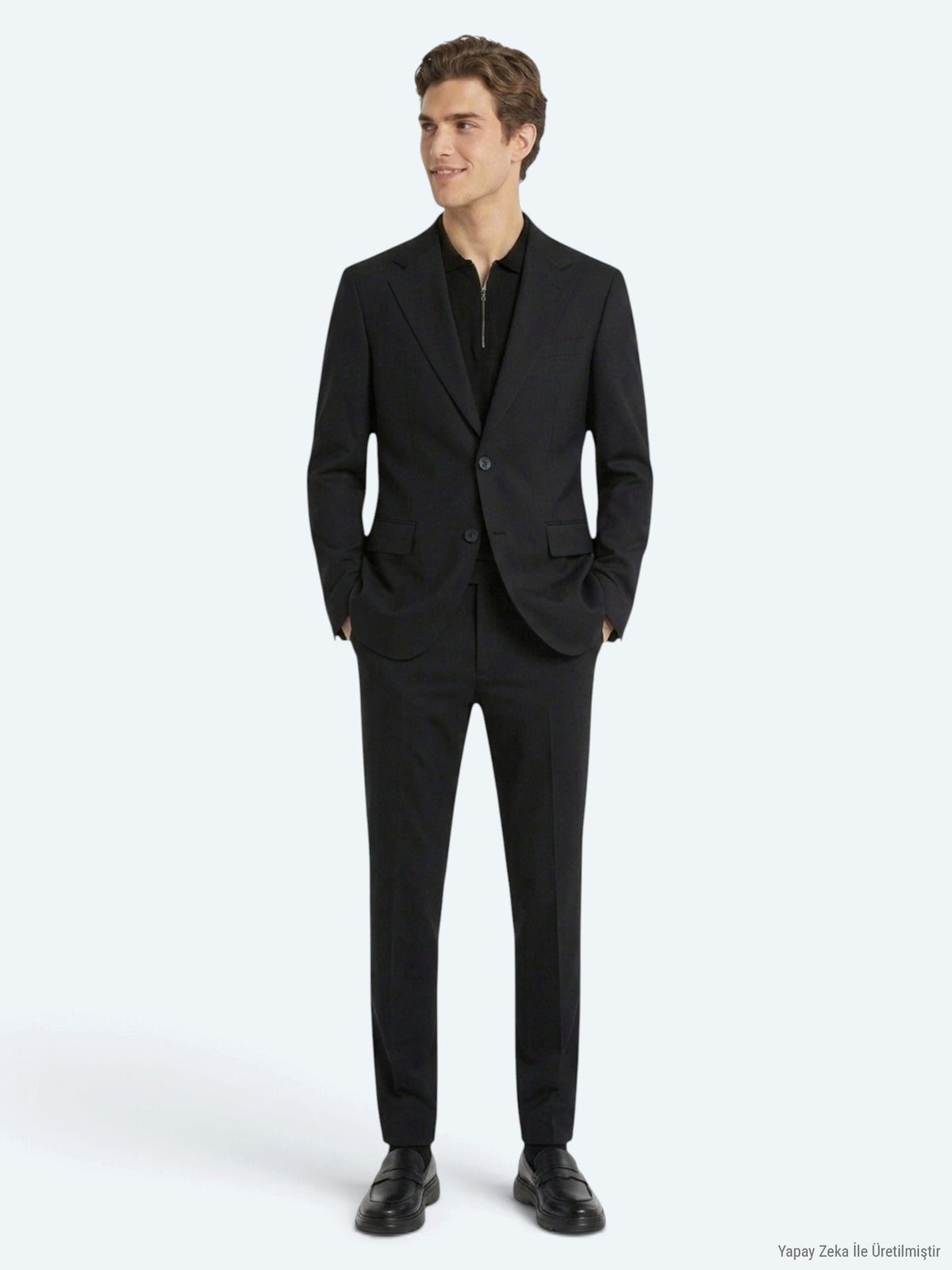 Siyah Mikro Modern Fit %100 Yün Takım Elbise