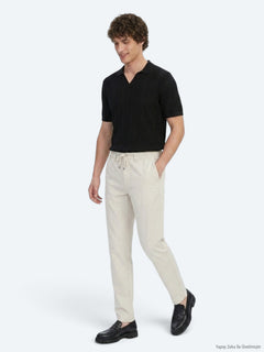 Açık Bej Düz Dokuma Jogging Fit Casual Pantolon