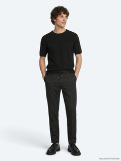 Siyah Düz Dokuma Jogging Fit Casual Pantolon