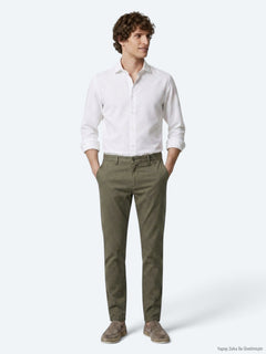 Açık Yeşil Düz Dokuma Regular Fit Casual Pamuk Karışımlı Pantolon