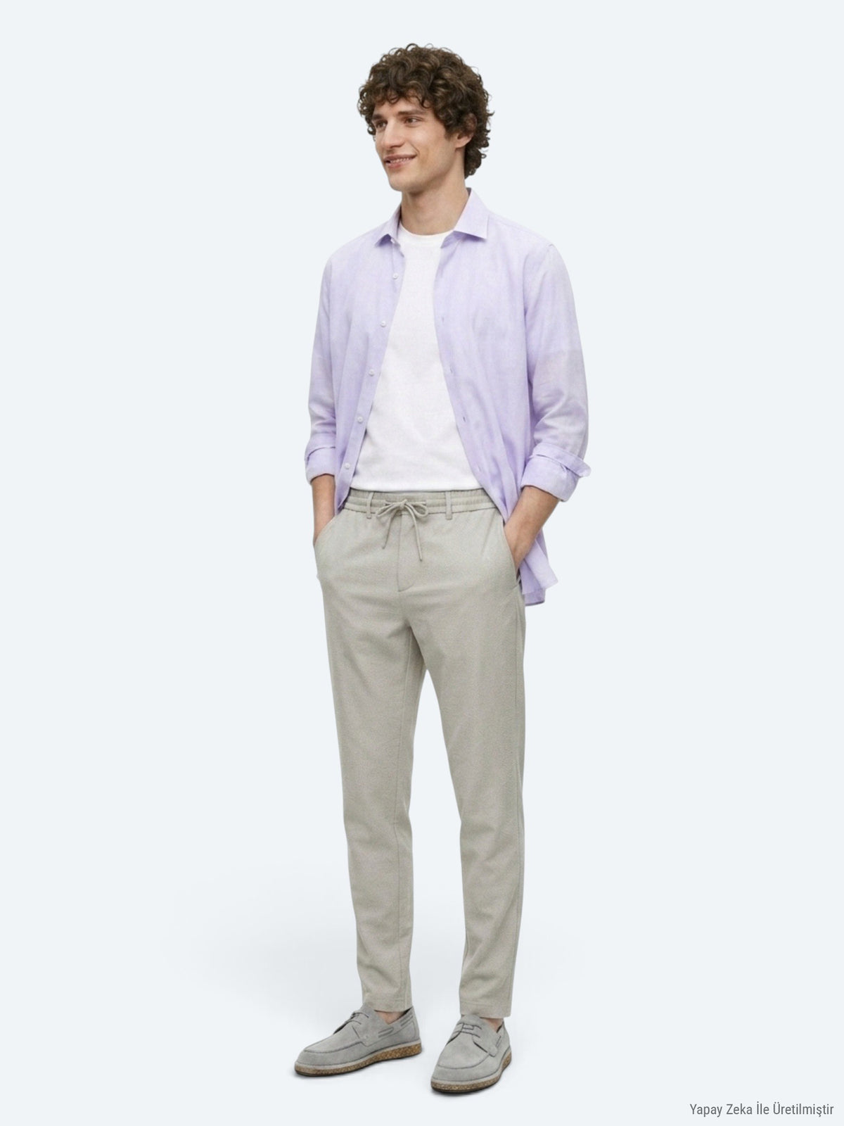 Bej Çizgili Dokuma Jogging Fit Casual Pantolon