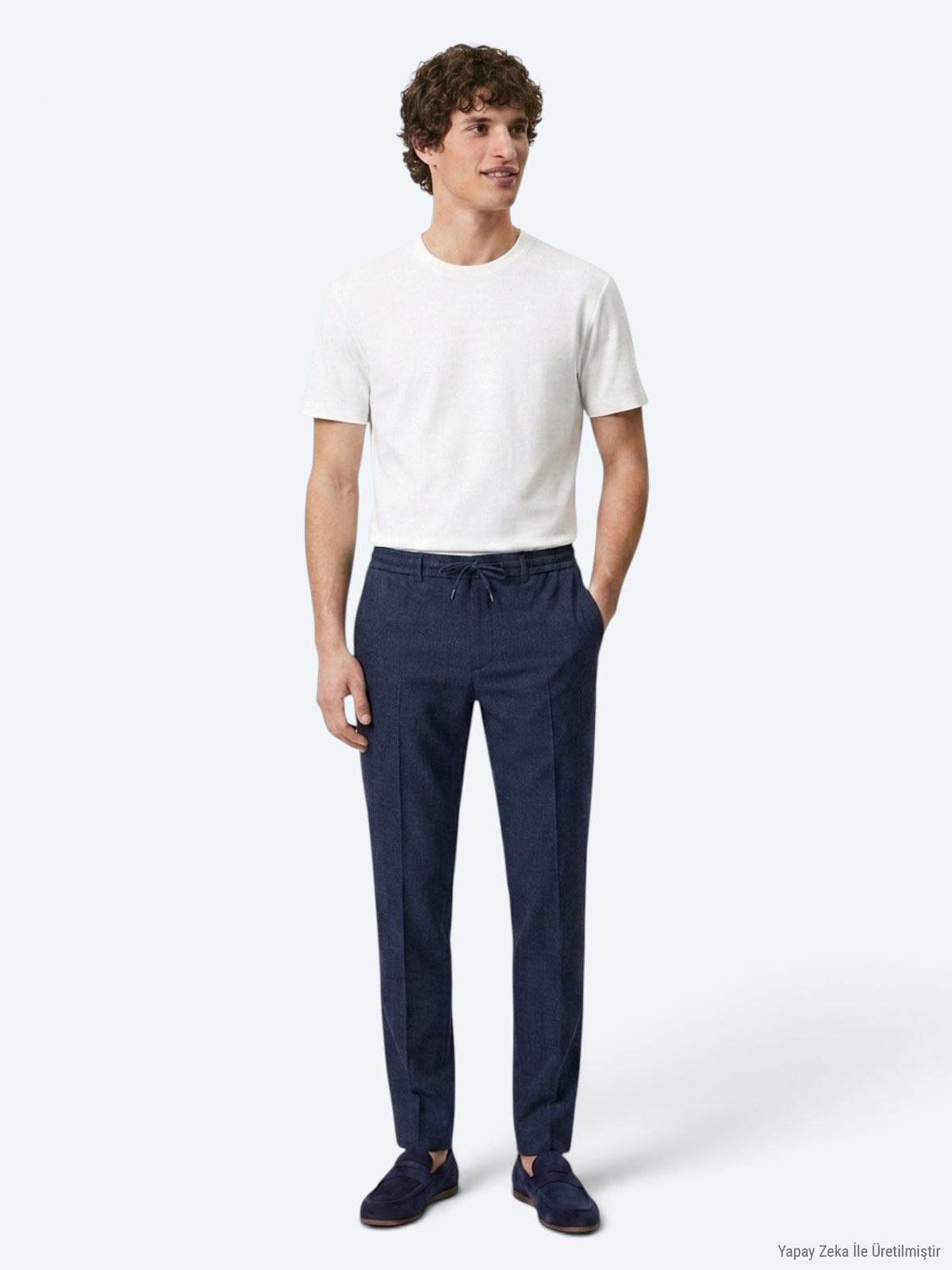 Lacivert Çizgili Dokuma Jogging Fit Casual Pantolon