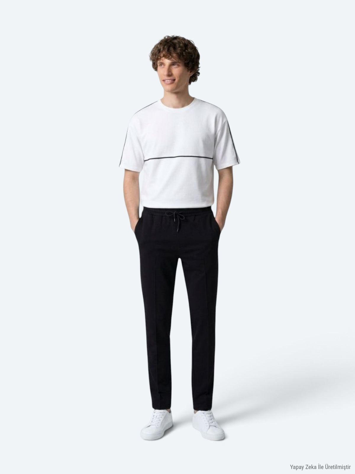 Siyah Çizgili Dokuma Jogging Fit Casual Pantolon