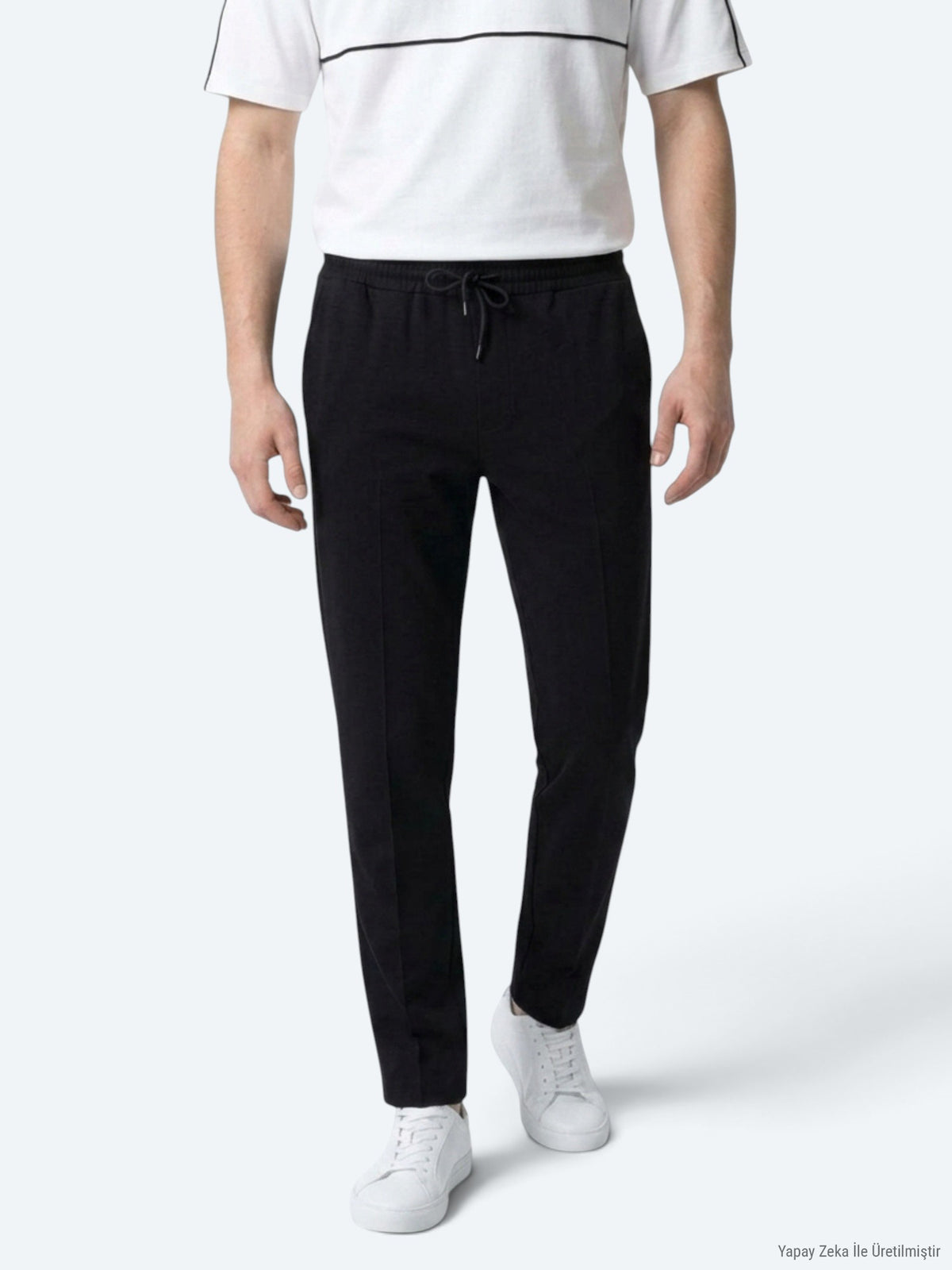Siyah Çizgili Dokuma Jogging Fit Casual Pantolon