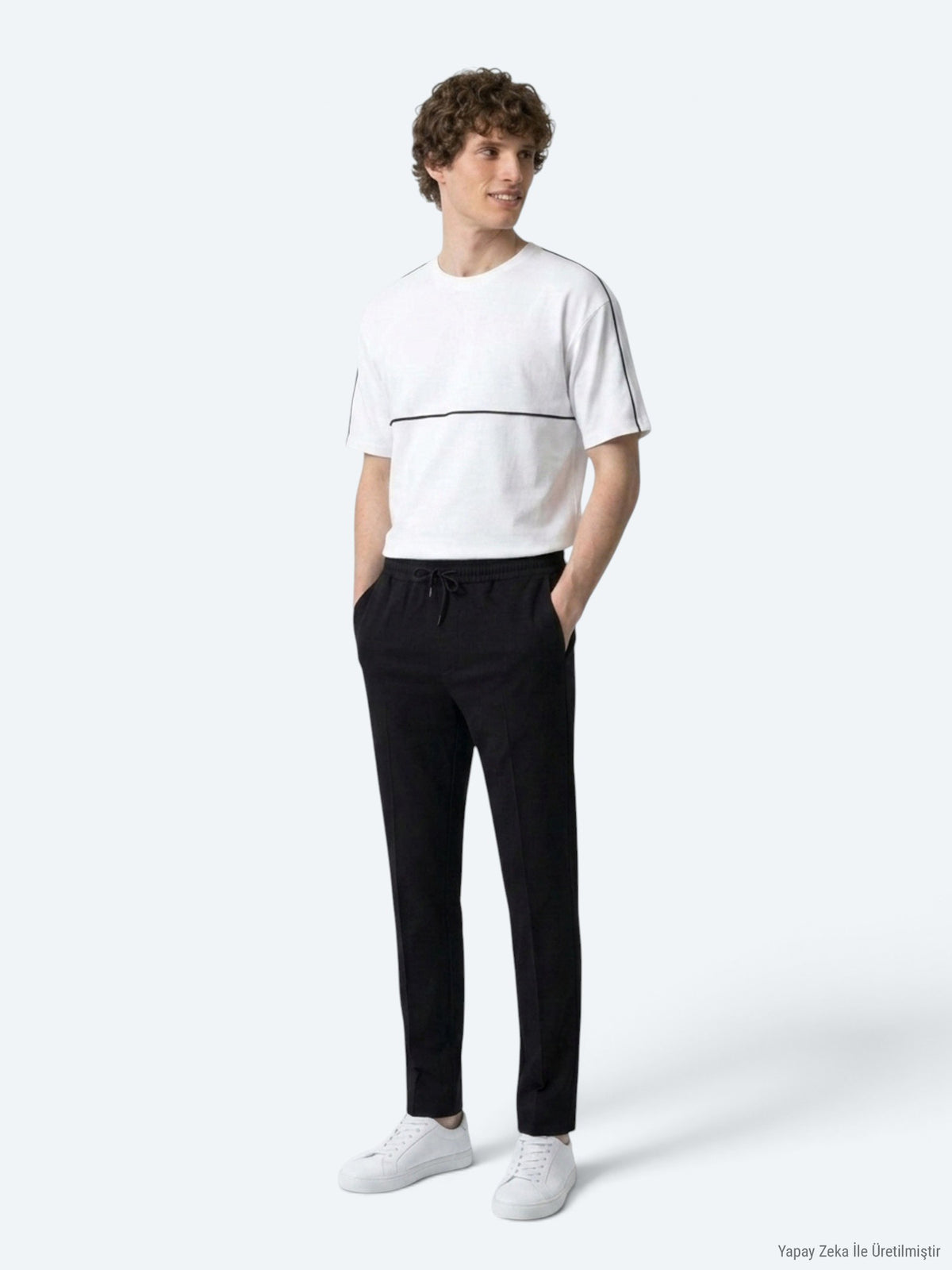 Siyah Çizgili Dokuma Jogging Fit Casual Pantolon