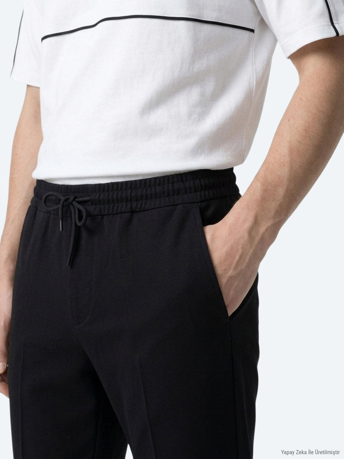 Siyah Çizgili Dokuma Jogging Fit Casual Pantolon