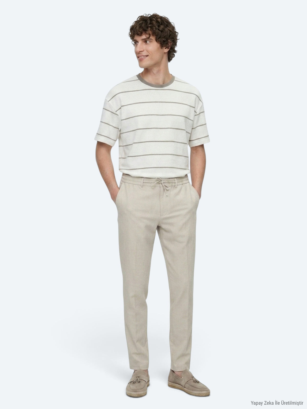 Bej Düz Dokuma Jogging Fit Casual Pantolon