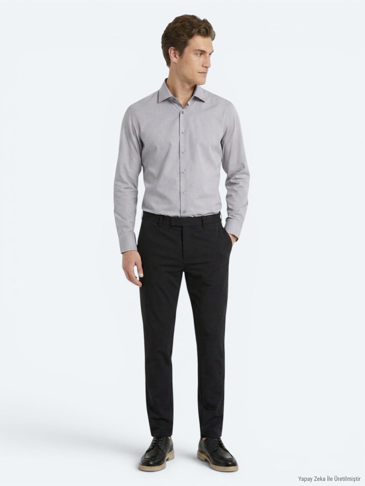 Gri Regular Fit Uzun Dokuma Casual Pamuk Karışımlı Gömlek