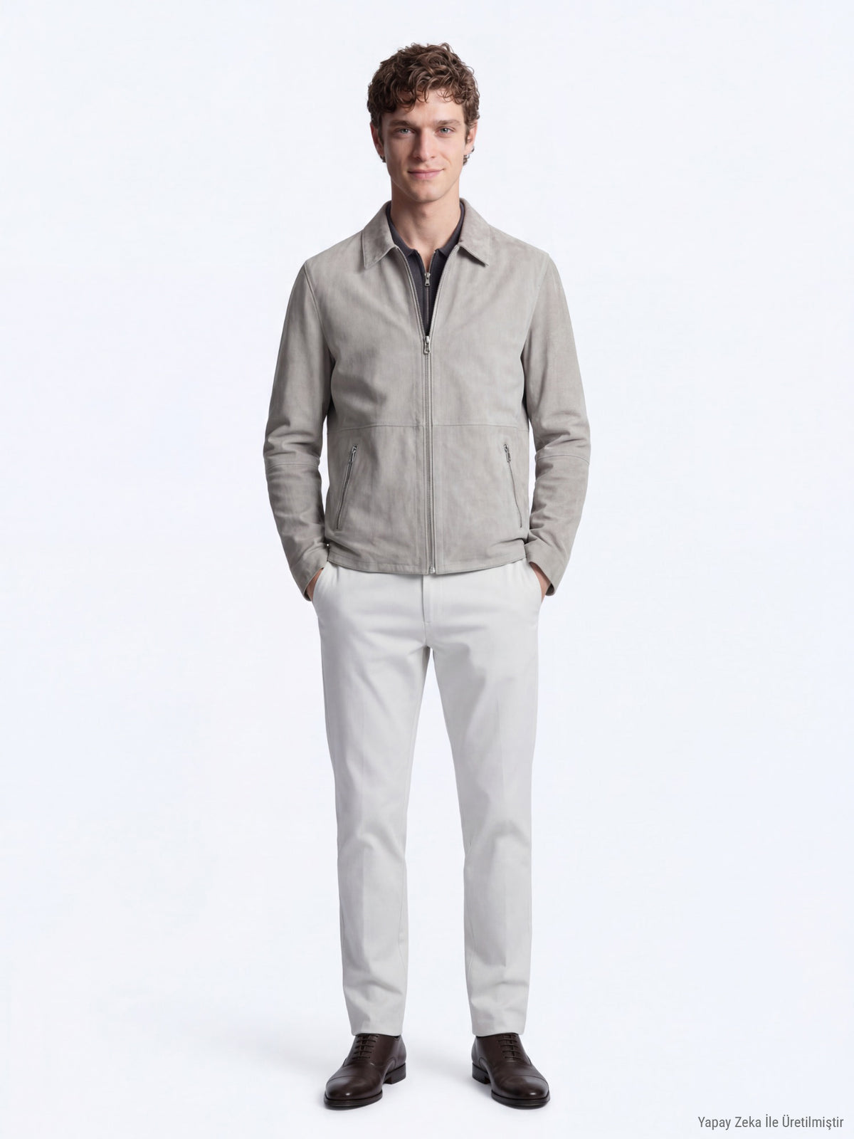 Gri Regular Fit Gömlek Yaka Smart Casual Çift Taraflı Deri Mont