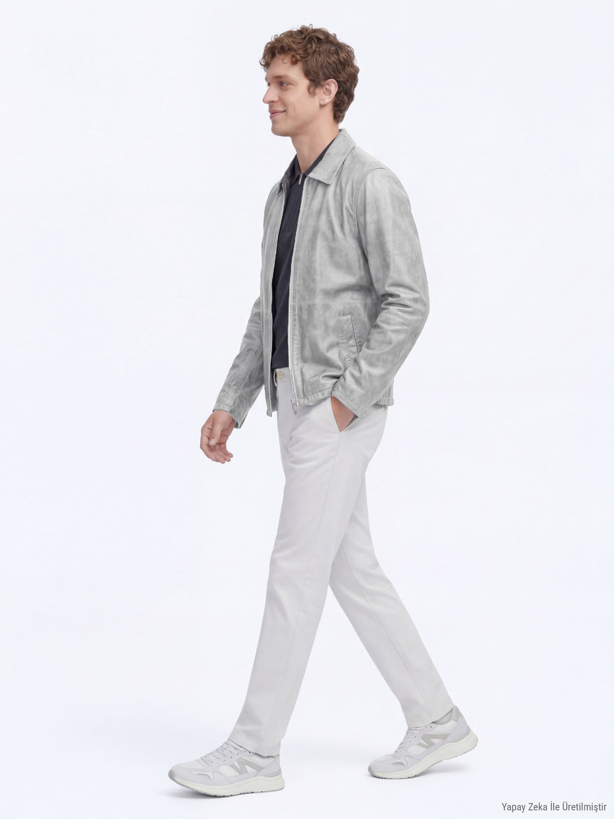 Gri Regular Fit Gömlek Yaka Smart Casual Çift Taraflı Deri Mont
