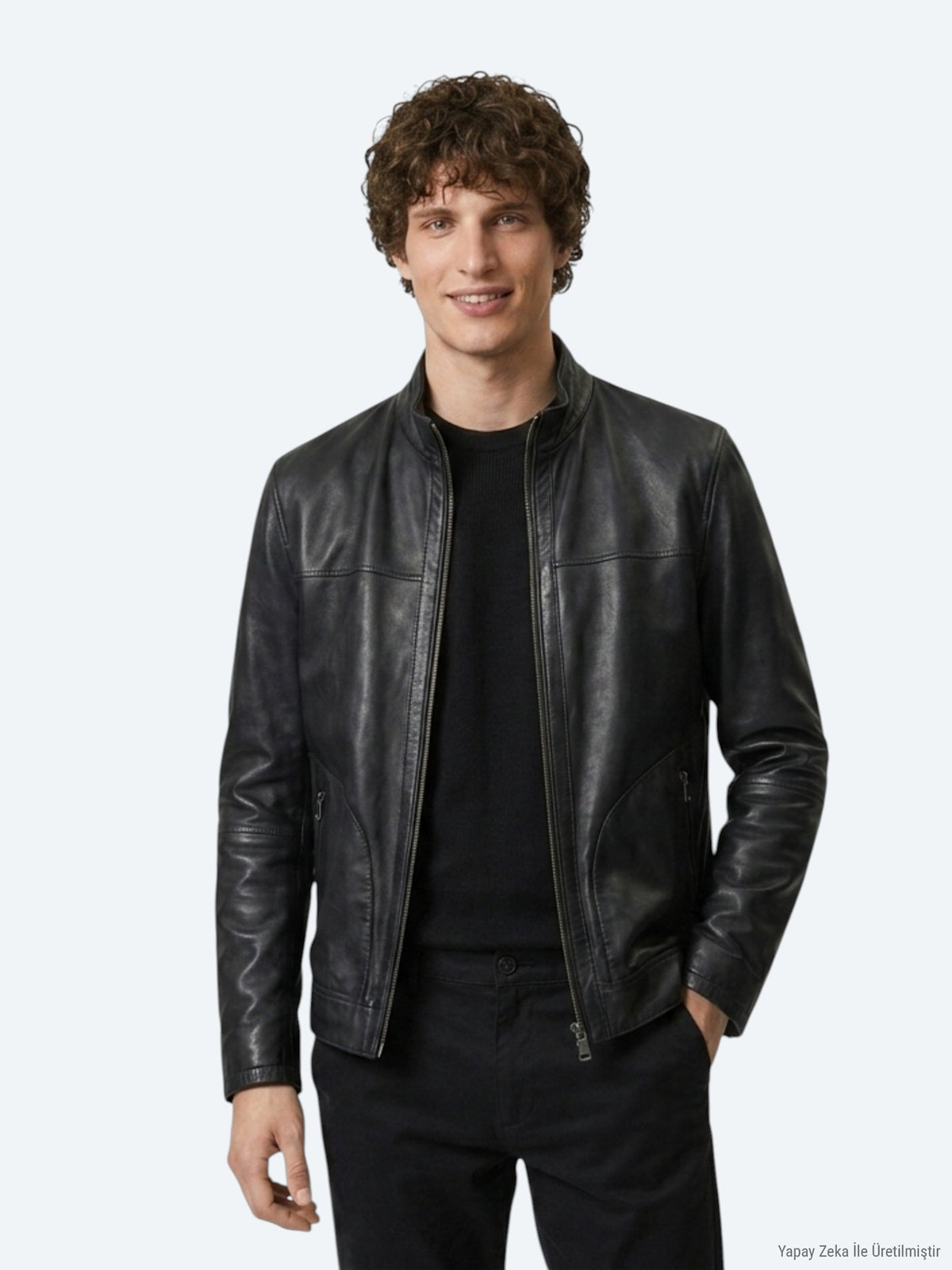 Haki Regular Fit Dik Yaka Smart Casual Çift Taraflı Deri Mont