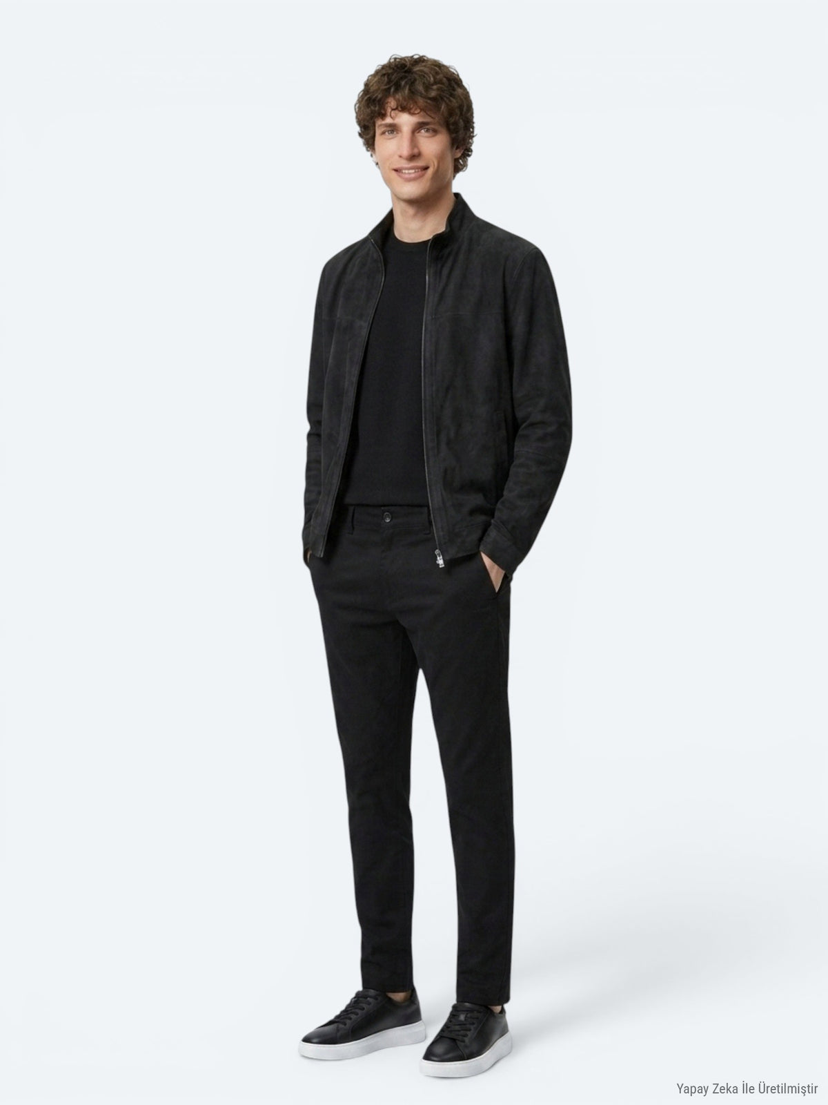 Haki Regular Fit Dik Yaka Smart Casual Çift Taraflı Deri Mont