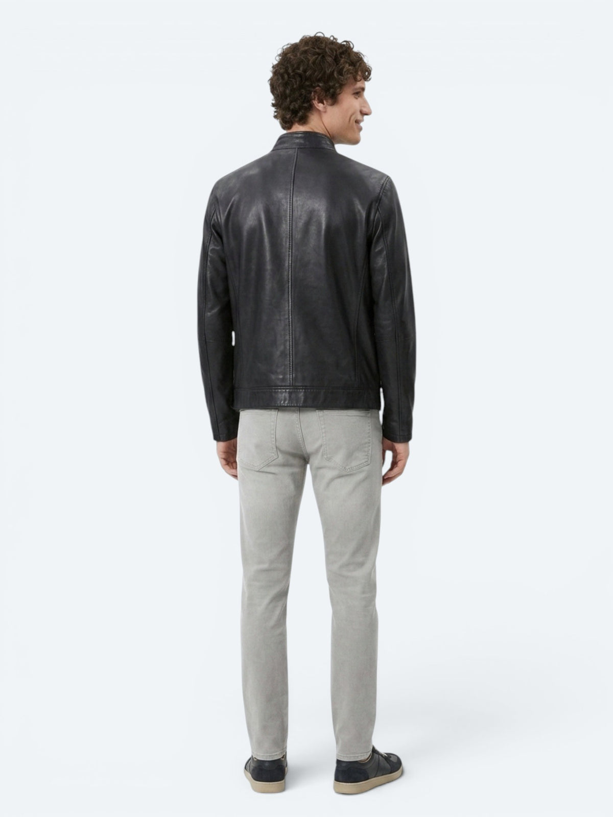 Antrasit Regular Fit Dik Yaka Smart Casual Çift Taraflı Deri Mont