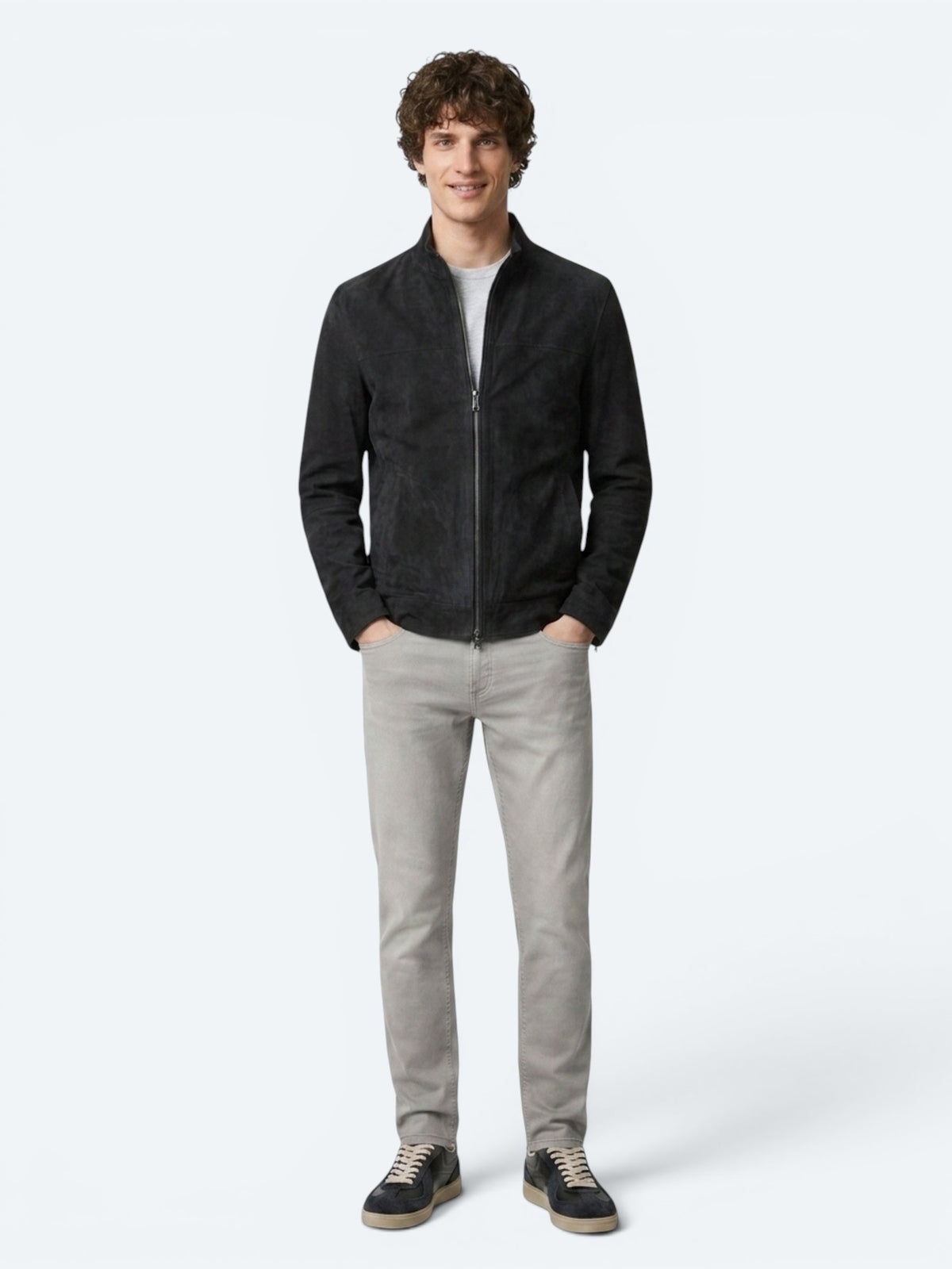 Antrasit Regular Fit Dik Yaka Smart Casual Çift Taraflı Deri Mont